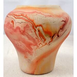 Vintage Nemadji Pottery Marbled Clay Vase 5.25” USA Boho MCM Decor